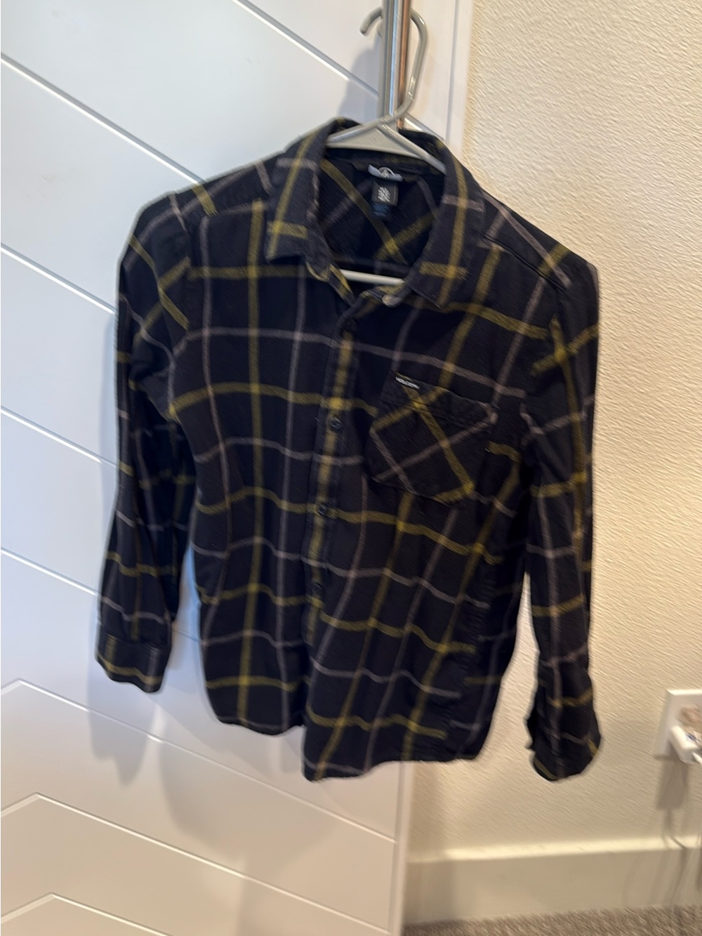 Volcom Black Button-Down Shirt with Yellow Plaid